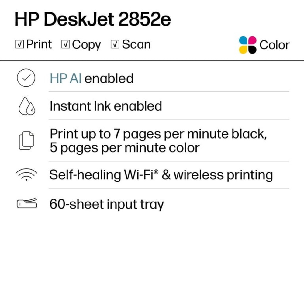 HP DeskJet 2852e Wireless All-in-One Color Inkjet Printer - Picture 14 of 16